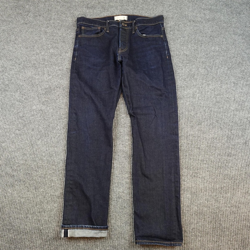 Madewell Selvedge Straight Jeans Mens 32x32 Denim Dark Wash Blue Stretch